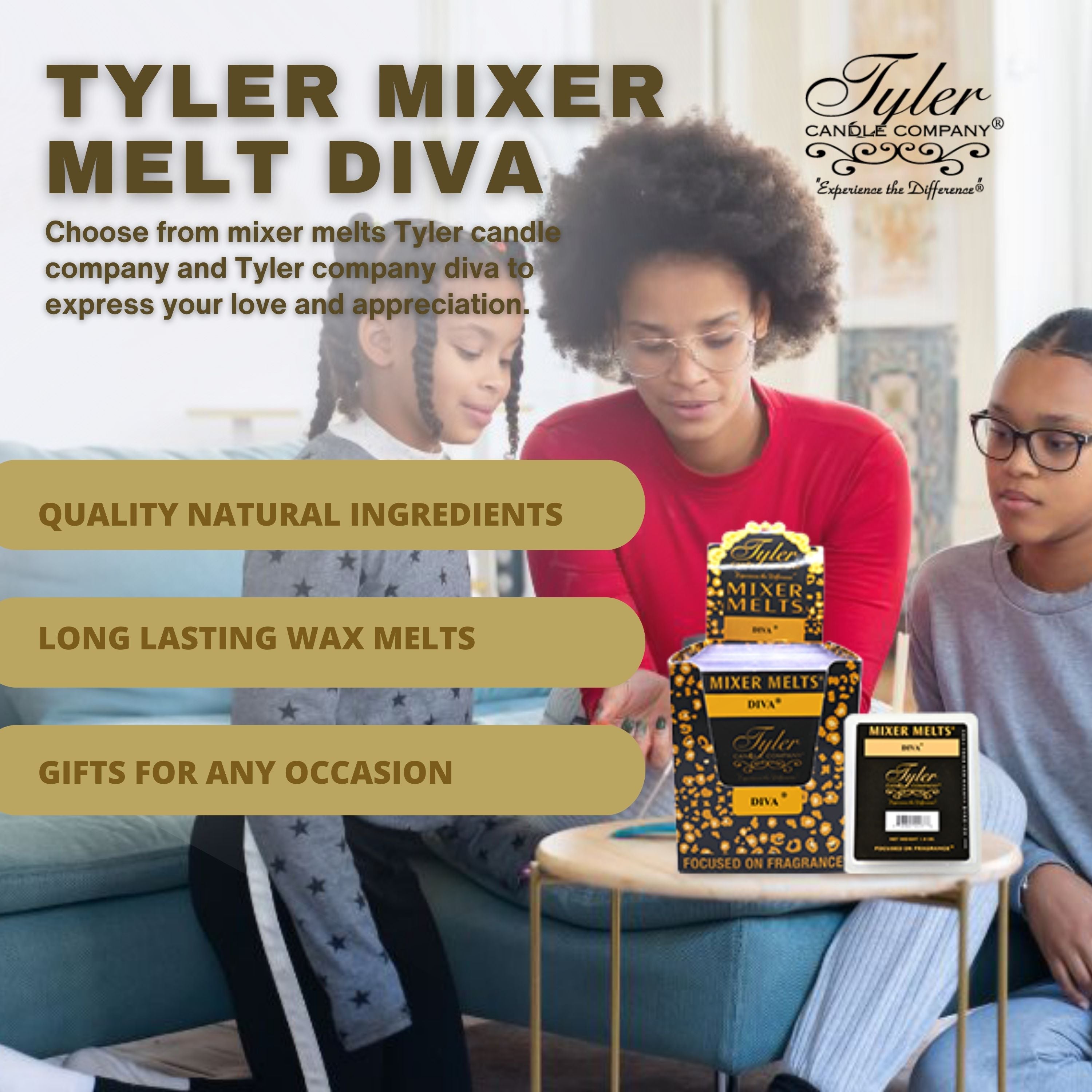 Worldwide Nutrition Bundle, 2 Items: Tyler Diva Scent Wax Melts - Soy Wax Tyler Diva Wax Melts Scented Mixer Melts for Wax Warmer - Pack of 4, 6 Bars per Melt and Multi-Purpose Key Chain