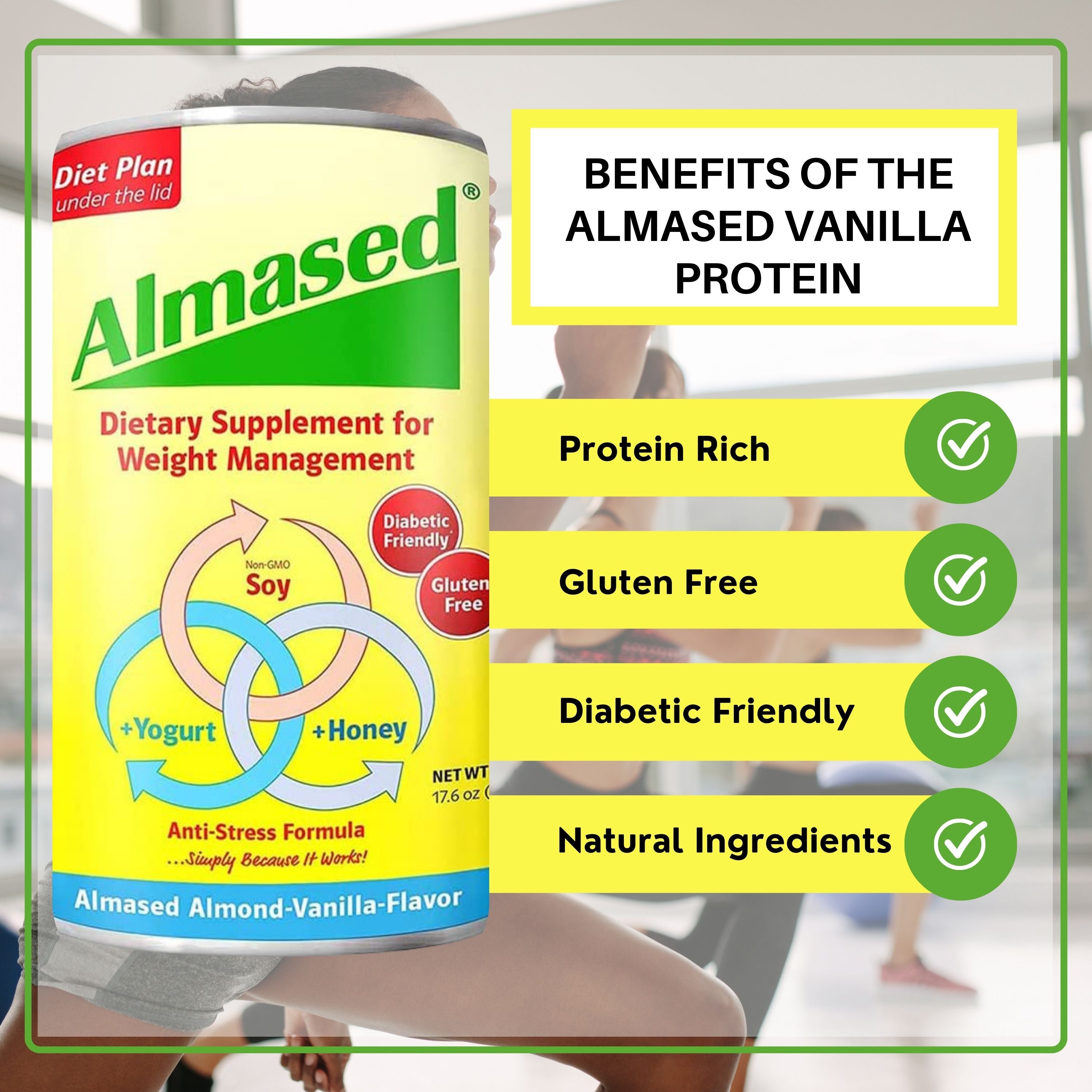 Almased Vanilla Shakes – Gluten-Free, Non-GMO Powder – Boost High Protein, Vanilla Flavor, 17.6 oz (1 Pack) with Bonus worldwidenutrition Multi Purpose Key Chain