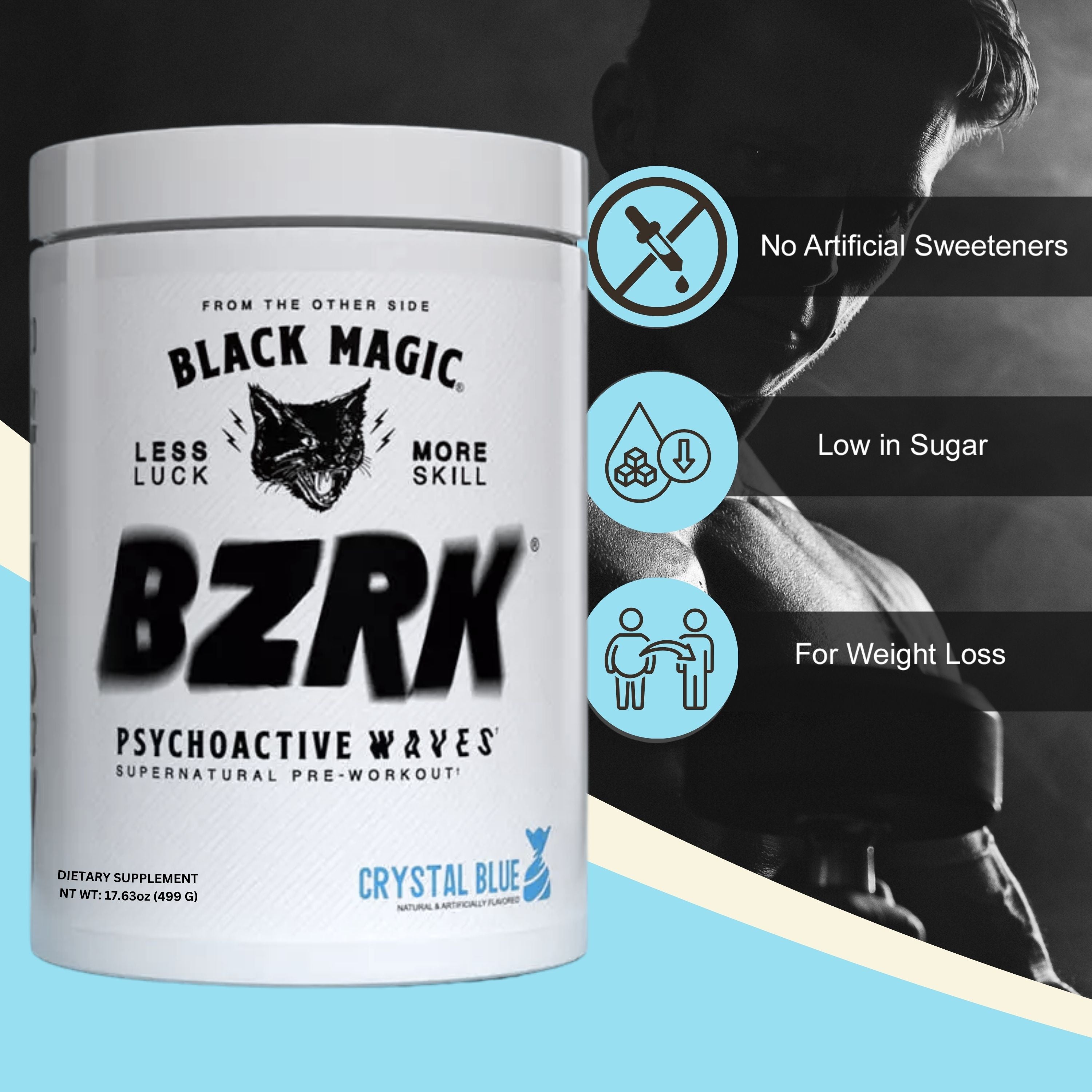 Black Magic Supply BZRK Psychoactive Waves Supernatural Pre-Workout Powder - Crystal Blue - 17.63oz (499g) - Pack of 1