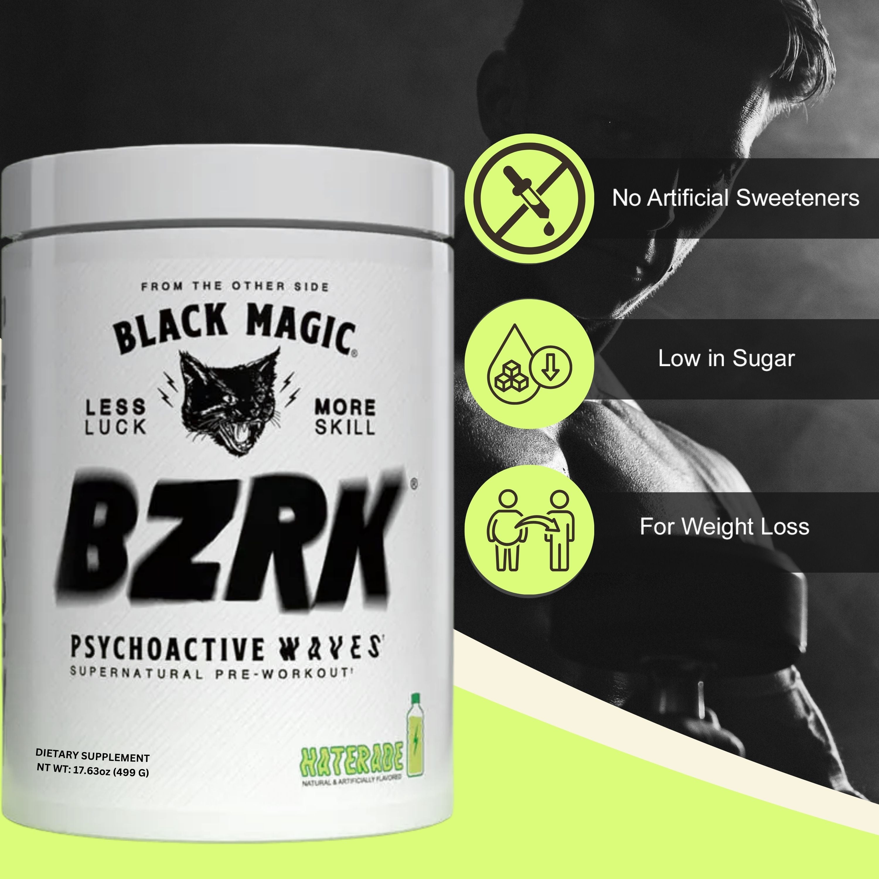 Black Magic Supply BZRK Psychoactive Waves Supernatural Pre-Workout Powder - Haterade - 17.63oz (499g) - Pack of 1