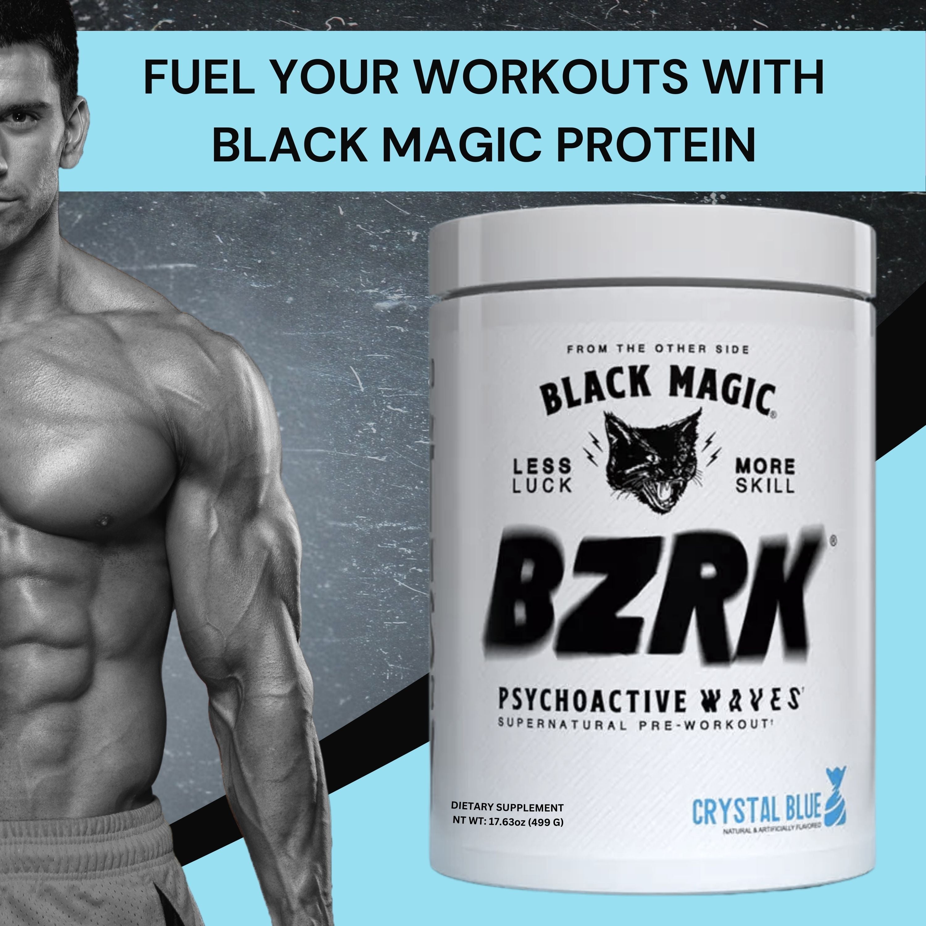 Black Magic Supply BZRK Psychoactive Waves Supernatural Pre-Workout Powder - Crystal Blue - 17.63oz (499g) - Pack of 1