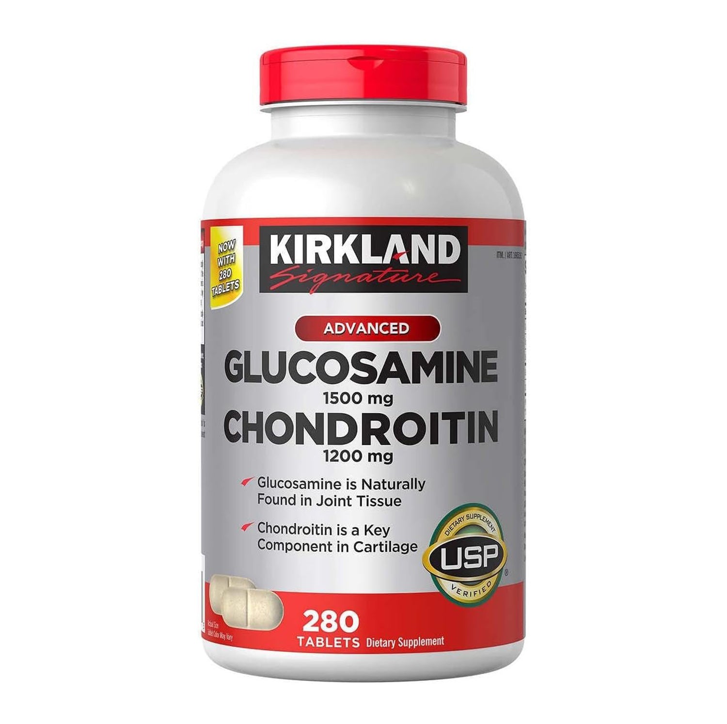 Kirkland Signature Advance Glucosamine 1500mg and Chondroitin 1200mg - Comprehensive Joint Support Formula - 280 Tablets