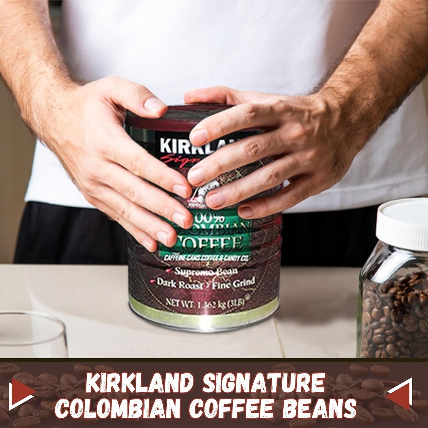 Worldwide Nutrition Bundle, 2 Items: Kirkland Signature 100% Colombian Supremo Coffee - Dark Roast, Ground Columbian Coffee, Cafe Kirkland - 3 LB Ground Coffee and Multi-Purpose Key Chain