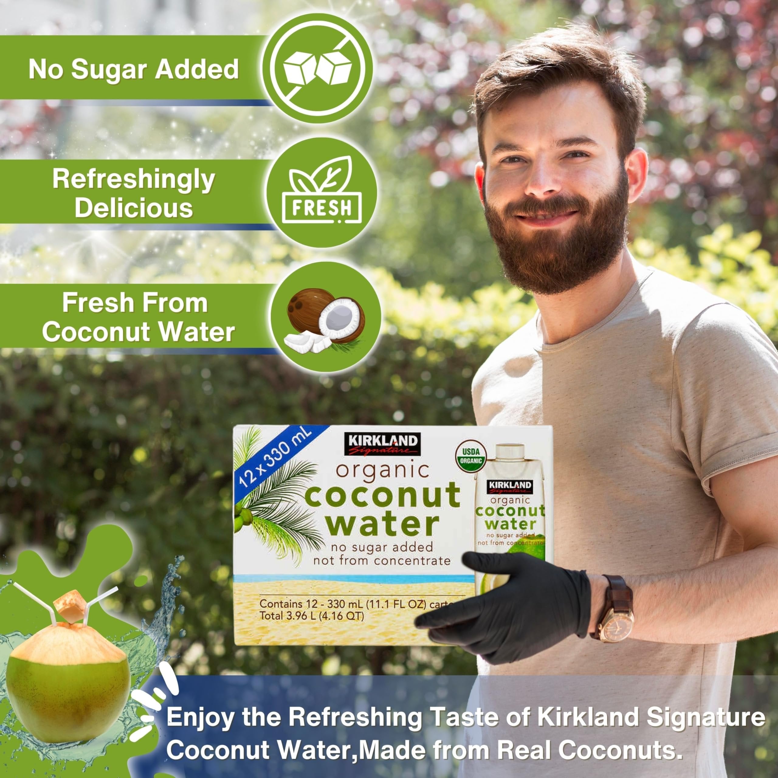 Worldwide Nutrition Bundle Compatible With Kirkland Expect More All Natural Organic Coconut Water Drink - No Sugar Added, Refreshingly Delicious - 11.1oz 12count With Multi-Purpose Keychain