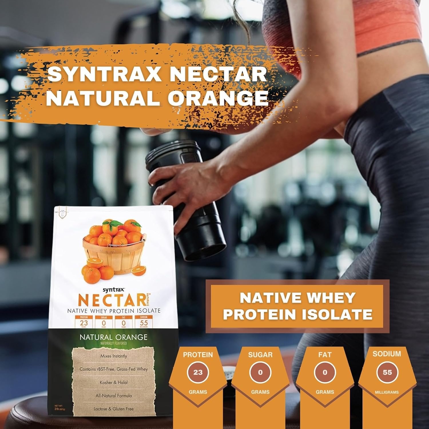 Natural Orange Syntrax Nectar Native Whey Protein Isolate (2lb Bag) Natural Vanilla - Muscle Support - with Multi-Purpose Keychain