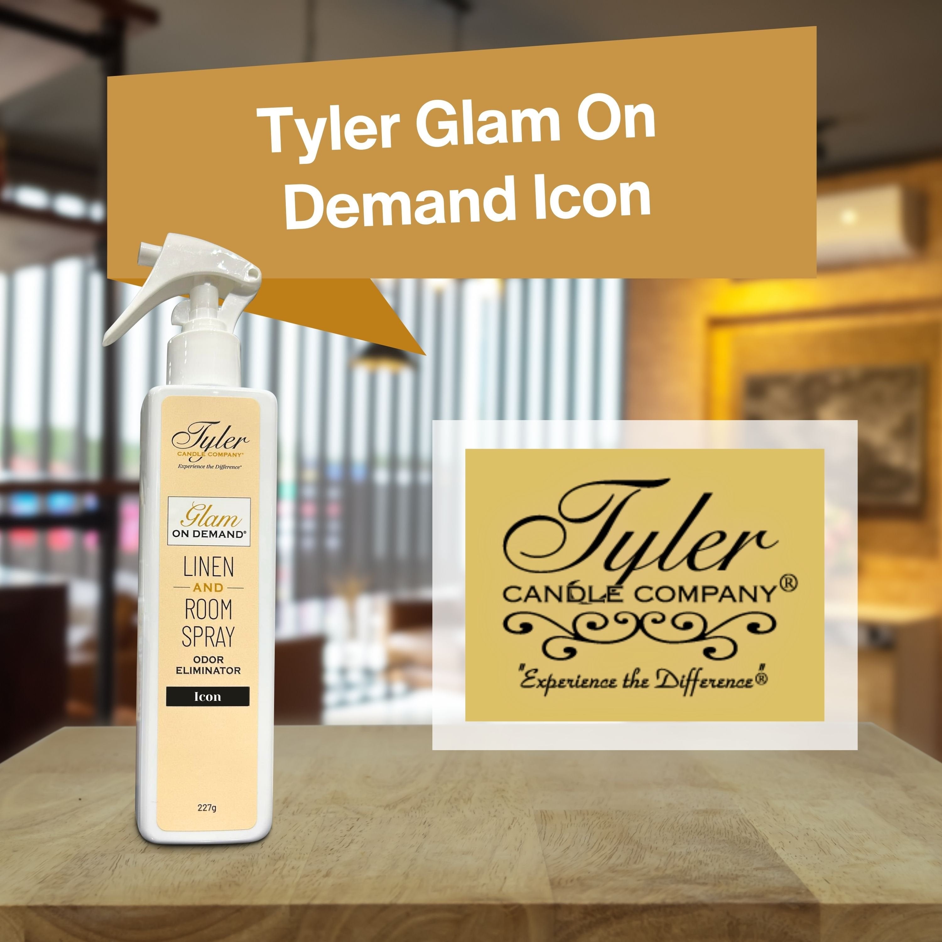 Tyler Candle Company Icon Glam On Demand - Linen and Room Spray - Oder Eliminator - Luxurious Fragrance - 8 oz (227g) - Pack of 1 with Keychain