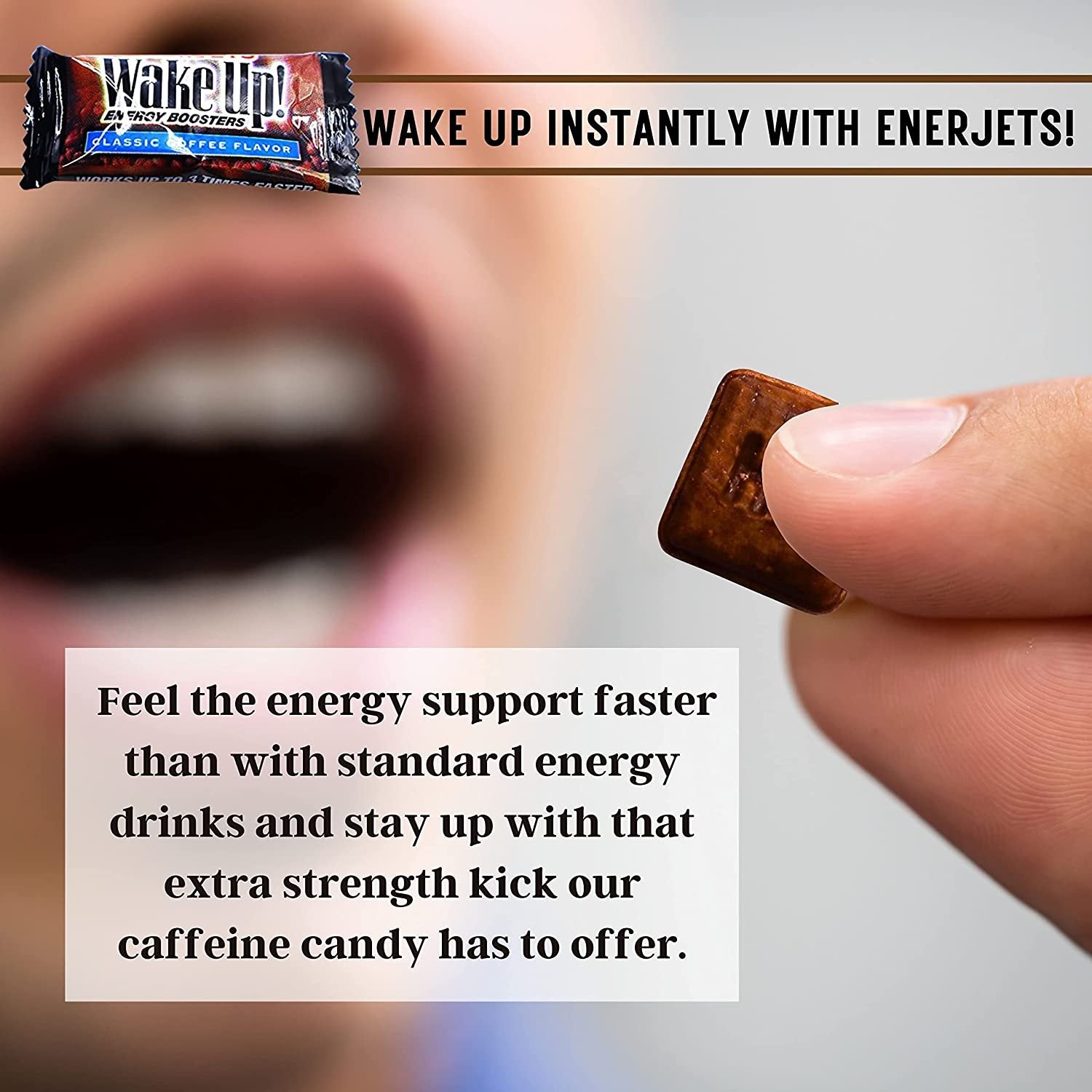 Enerjets Wake Up Energy Booster Caffeinated Drops, 1.5 oz - Classic Coffee Candy Flavor - 3 Packs (12 Drops Per Pack) with Keychain