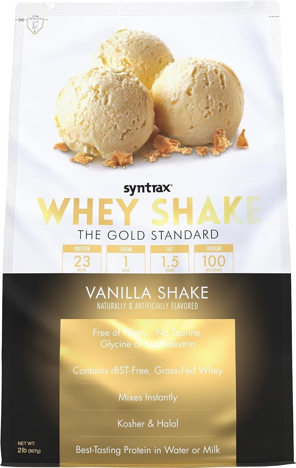 Syntrax Whey Shake - The Gold Standard - Free of Fillers, rBST-Free, Kosher & Halal - 2lb - 1 Pack