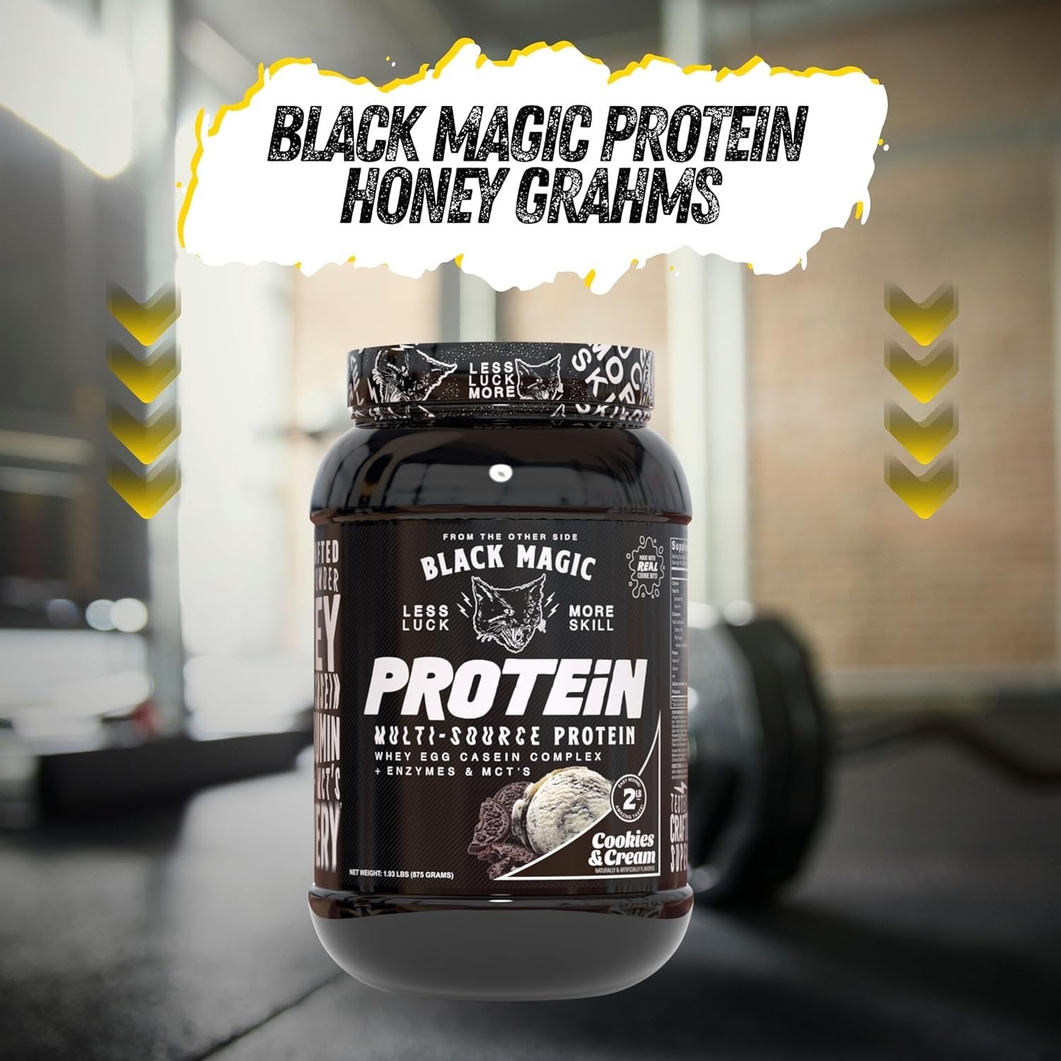 Black Magic Multi-Source Protein - Whey, Egg, and Casein Complex with Enzymes & MCT Powder - Pre Workout and Post Workout - Honey Grahms Protein Powder - 24g Protein - 2 LB with Bonus Key Chain