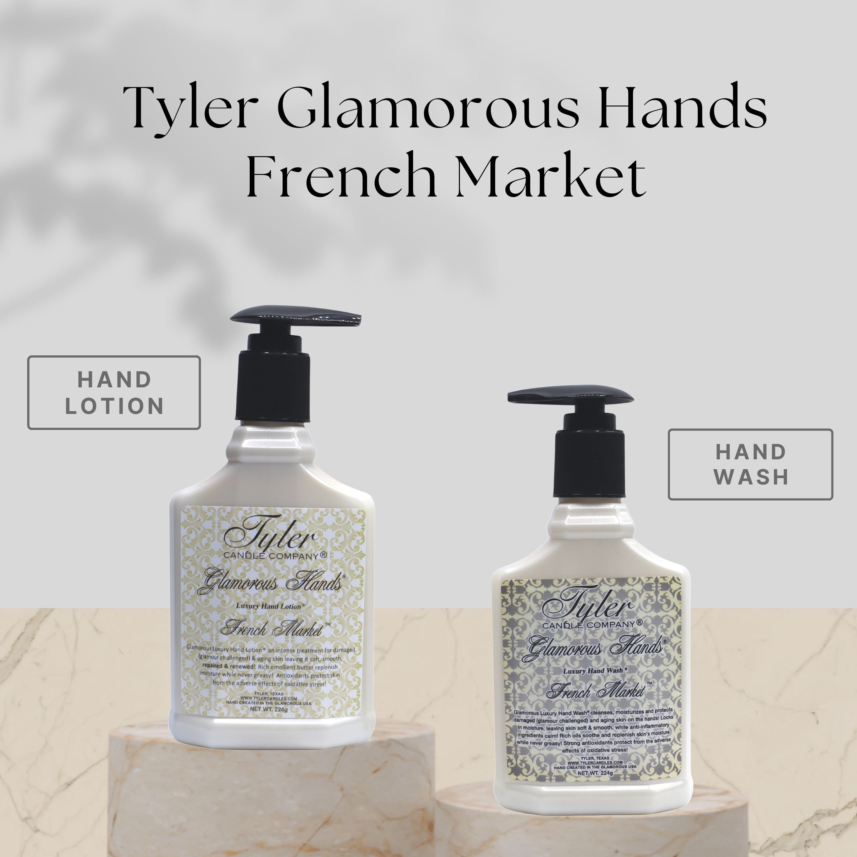 Tyler Candle Company French Market Glamorous  Scented Hand Wash and Hand Lotion Gift Set in Pump Bottles - Pack of 1, 8 oz - with Multi-Purpose Keychain