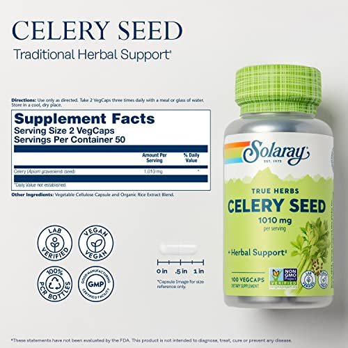 Solaray Celery Seed, 505mg, 100 Vegetarian Capsules