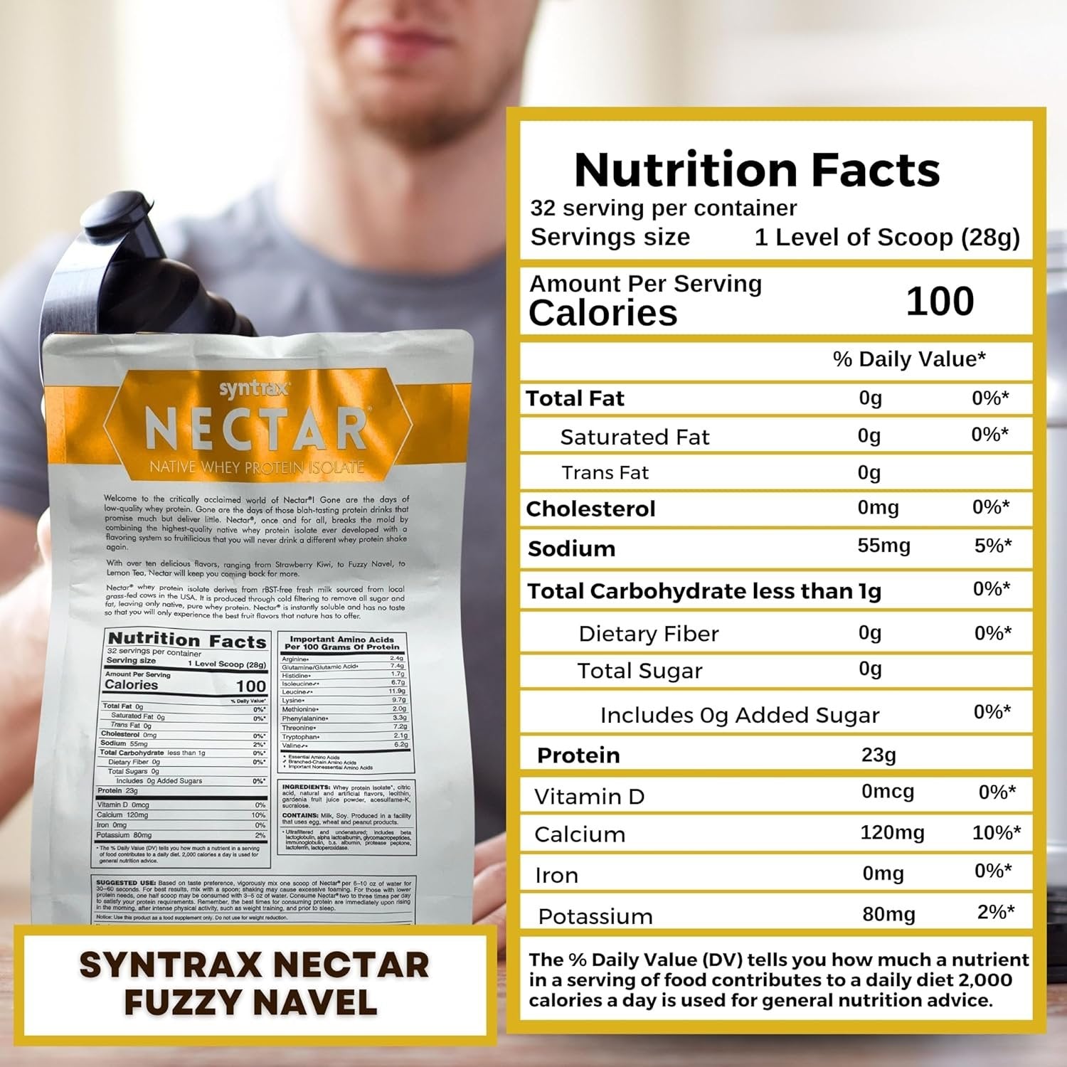 Syntrax Nectar Native Whey Protein Isolate (2lb Bag) - Muscle Support - with Multi-Purpose Keychain