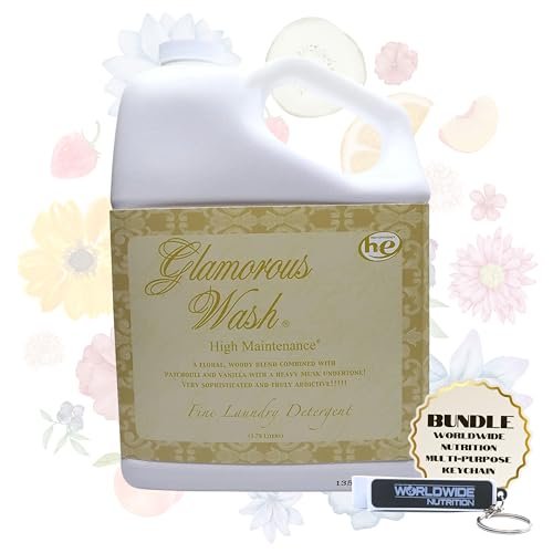 Tyler Candle Company Glamorous Wash High Maintenance Scent Fine Laundry Liquid Detergent - Phosphate-Free - Hand and Machine Washable - 1 Container of 1 Gal (3.78 L) with Multi-Purpose Keychain