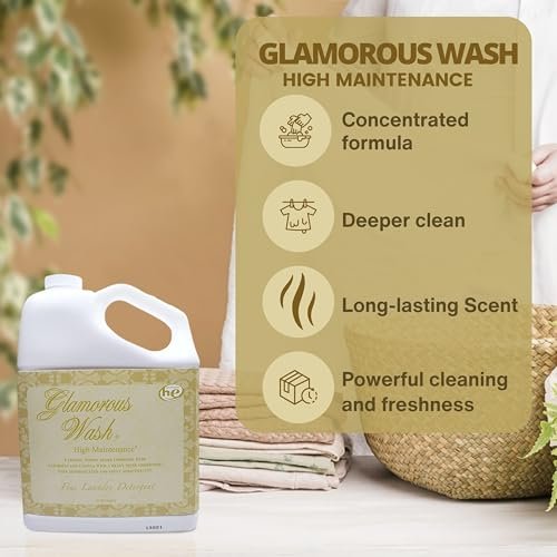 Tyler Candle Company Glamorous Wash High Maintenance Scent Fine Laundry Liquid Detergent - Phosphate-Free - Hand and Machine Washable - 1 Container of 1 Gal (3.78 L) with Multi-Purpose Keychain