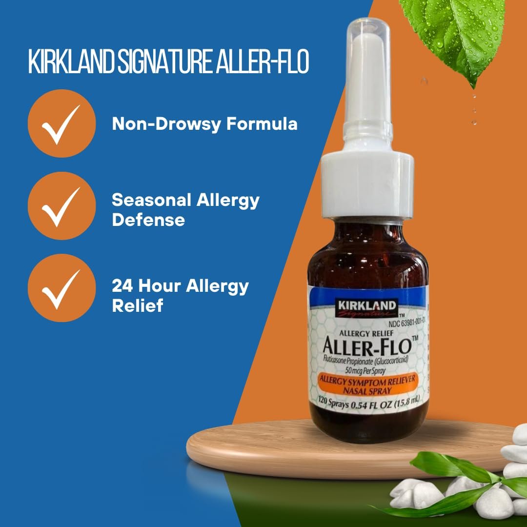 Worldwide Nutrition Bundle Compatible with Kirkland Aller-Flo Fluticasone Propionate (Glucorticoid) Nasal Spray - 1 Bottle x 120 Metered Sprays, 0.54 Fl OZ per Bottle with Keychain