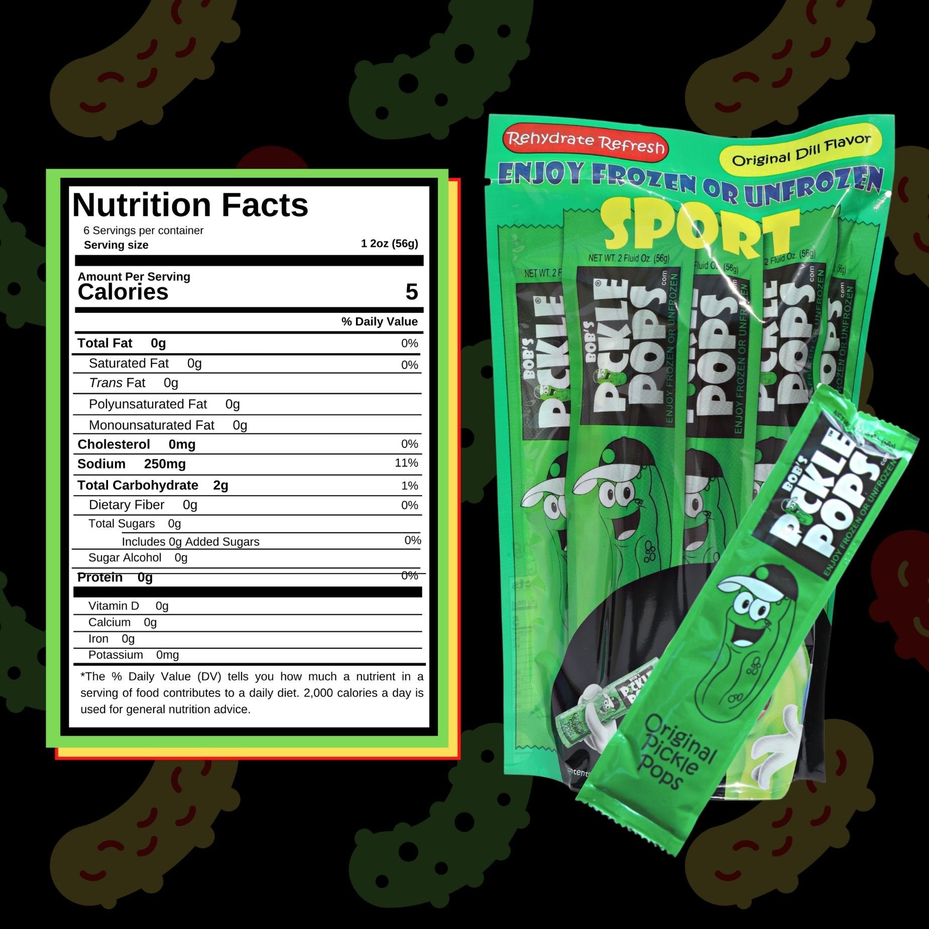 Bob's Pickle Pops Sports Original Dill - Hydration, Cramp Relief - Gluten Free - Enjoy Frozen or Unfrozen - 2 Packs (12 Popsicles Total)