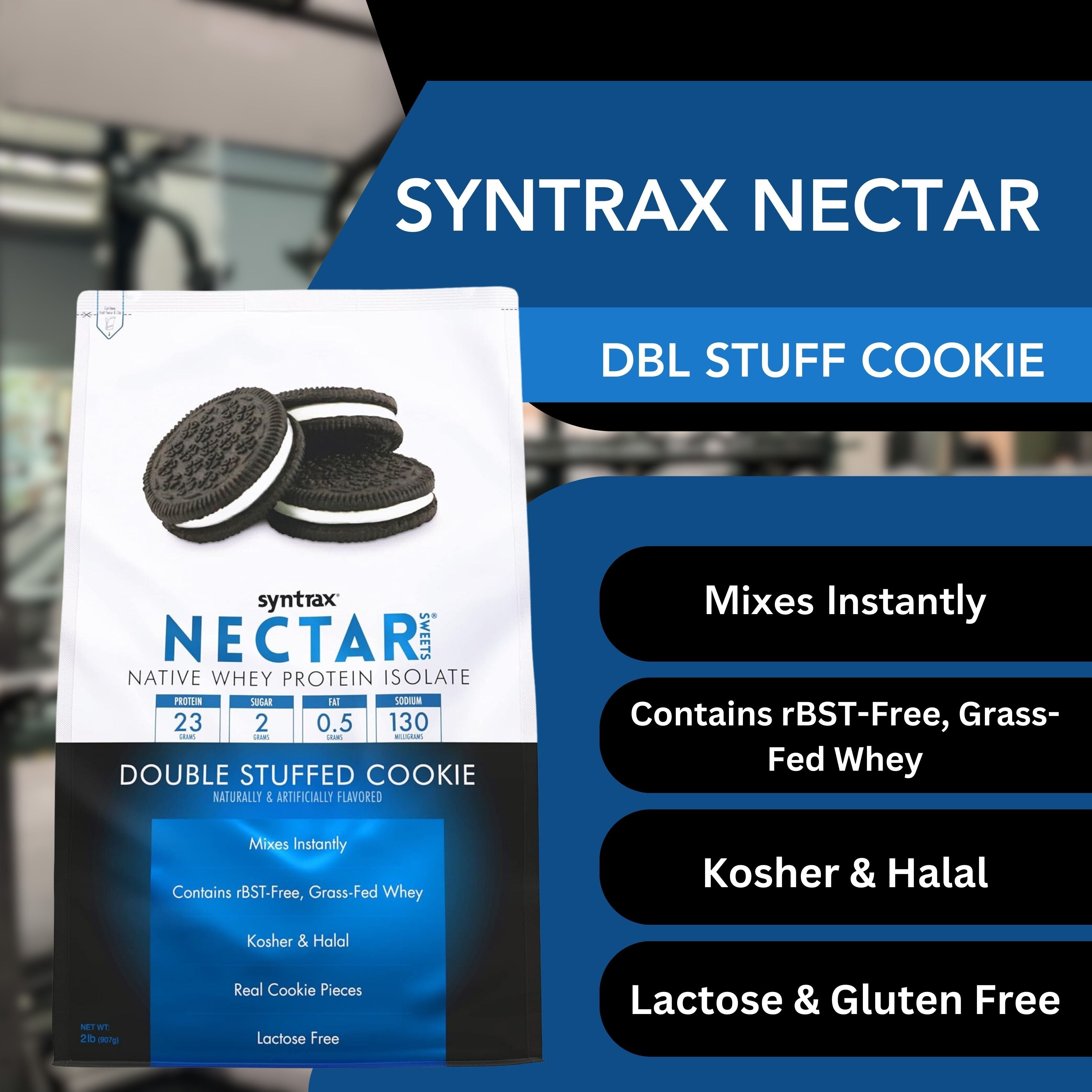 Double Stuffed Cookie Syntrax Nectar Native Whey Protein Isolate (2lb Bag) Natural Vanilla - Muscle Support - with Multi-Purpose Keychain