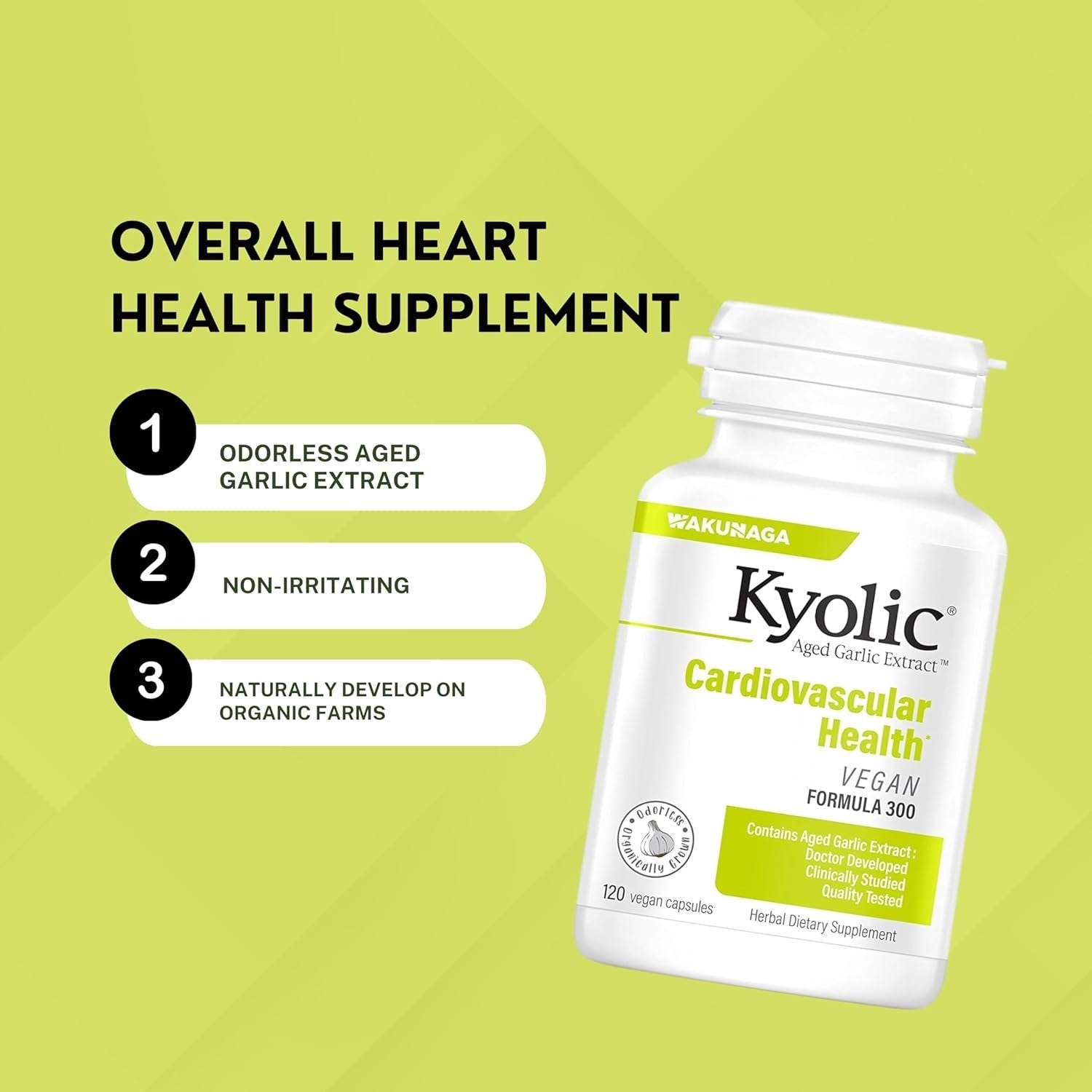 Kyolic Aged Garlic Extract Cardiovascular Health Vegan Formula 300 Vegan - Cardiovascular Health Support - 120 Capsules with Multi-Purpose Keychain