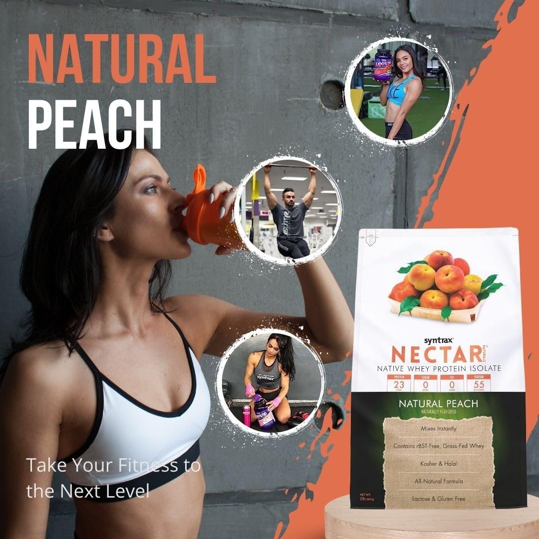 Natural Peach Syntrax Nectar Native Whey Protein Isolate (2lb Bag) Natural Vanilla - Muscle Support - with Multi-Purpose Keychain