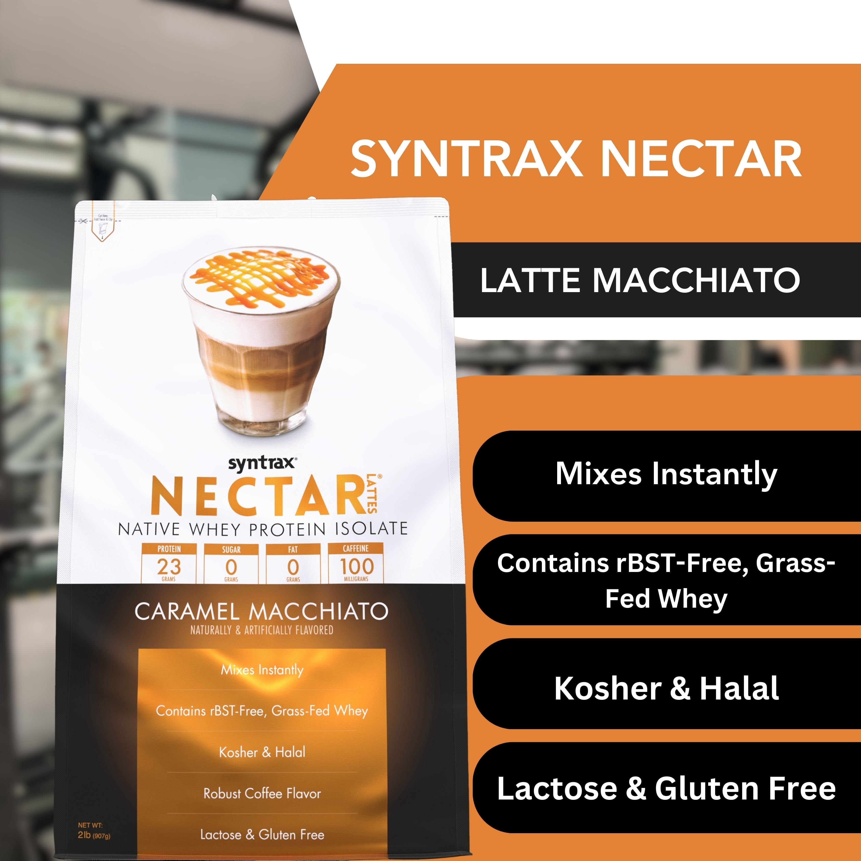 Caramel Macchiato Syntrax Nectar Native Whey Protein Isolate (2lb Bag) Natural Vanilla - Muscle Support - with Multi-Purpose Keychain