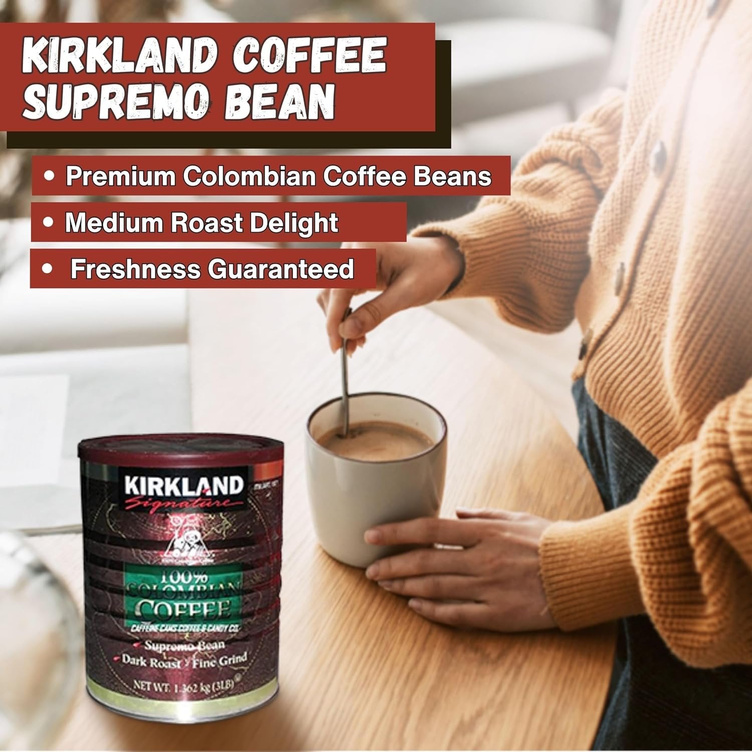 Worldwide Nutrition Bundle, 2 Items: Kirkland Signature 100% Colombian Supremo Coffee - Dark Roast, Ground Columbian Coffee, Cafe Kirkland - 3 LB Ground Coffee and Multi-Purpose Key Chain