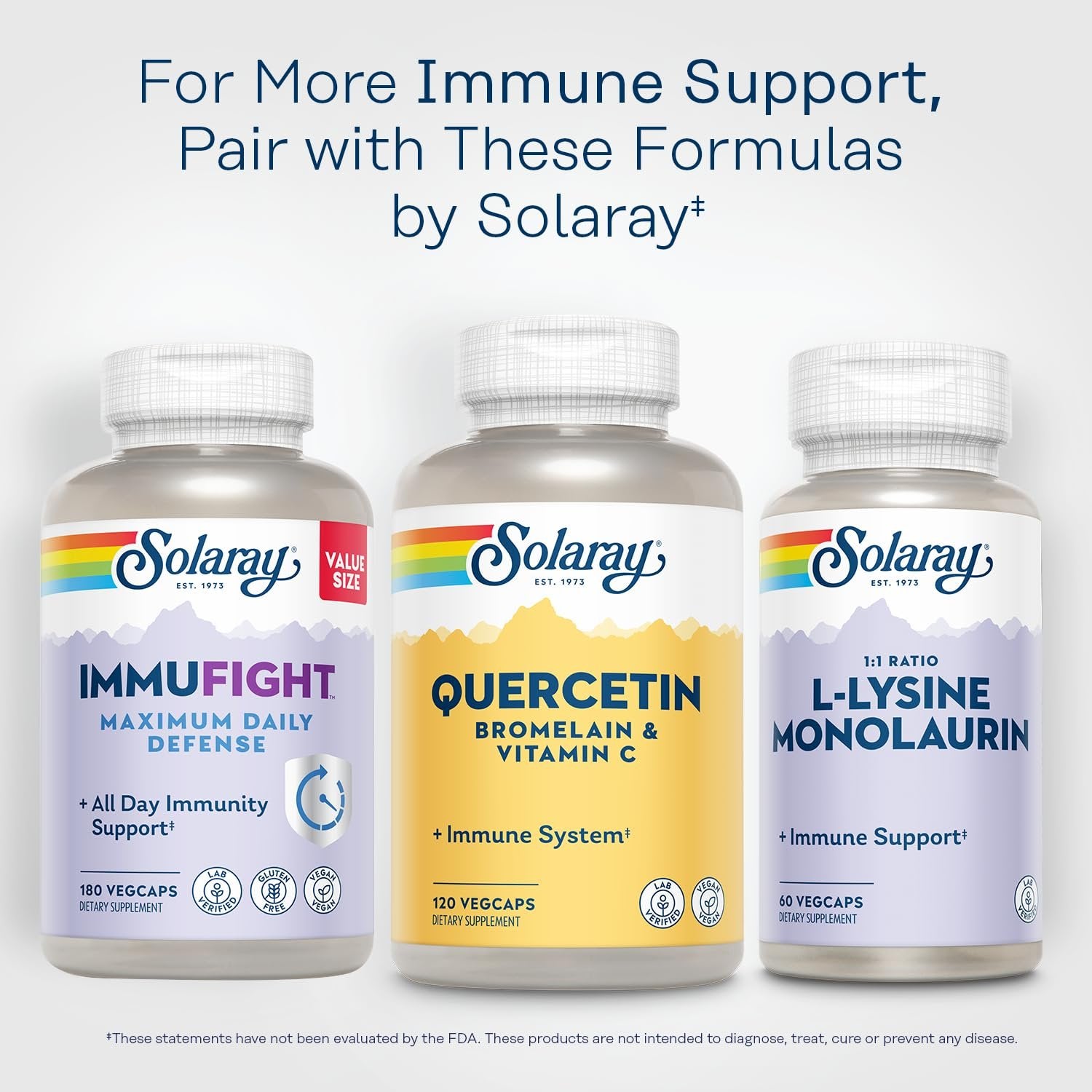 SOLARAY Quercetin with Bromelain and Vitamin C - Immune Support Supplement - Antioxidant and Heart Health Complex with Quercetin 500mg and 1235mg VIT C - Vegan, 60-Day Guarantee, 60 Serv, 120 VegCaps