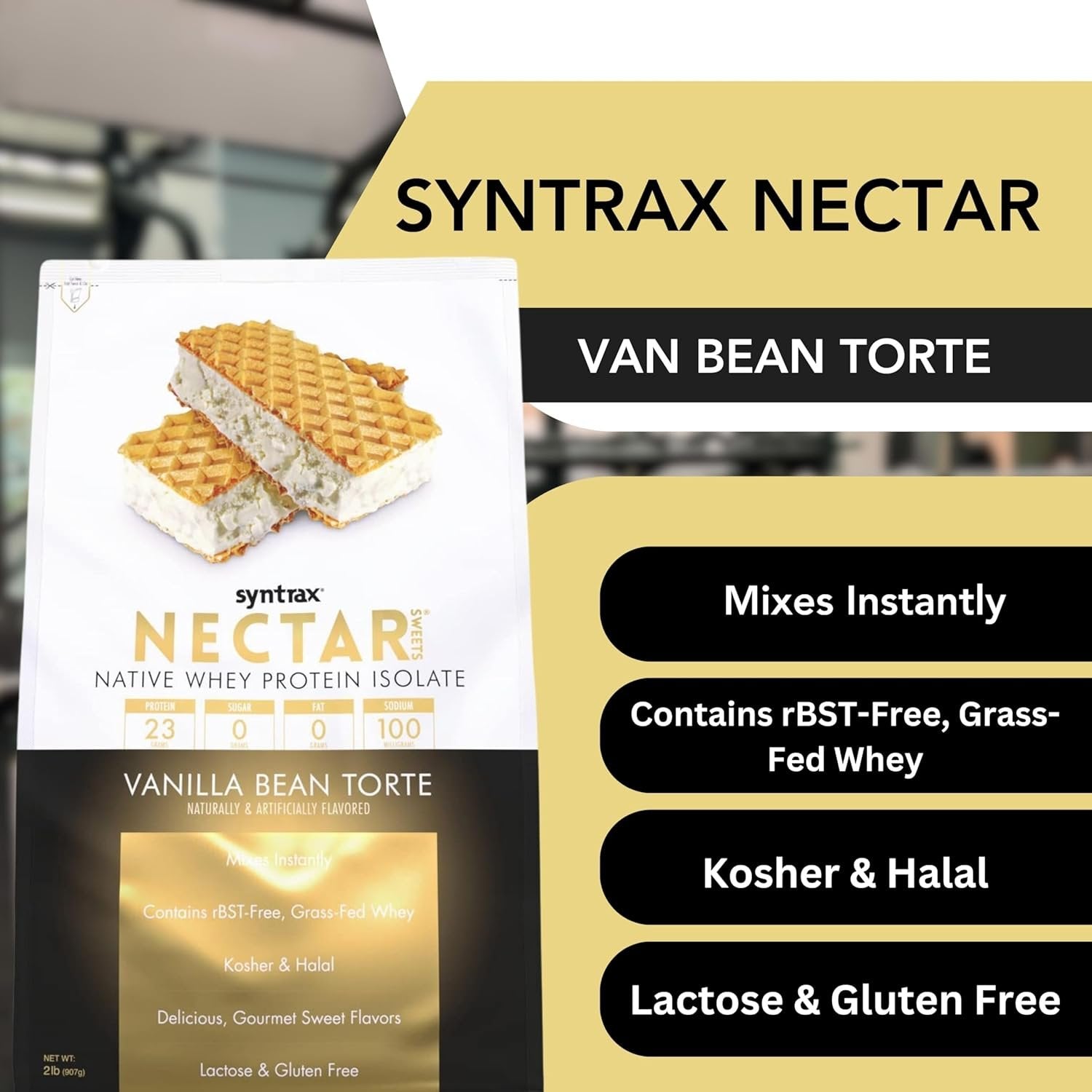 Syntrax Nectar Native Whey Protein Isolate (2lb Bag) - Muscle Support - with Multi-Purpose Keychain