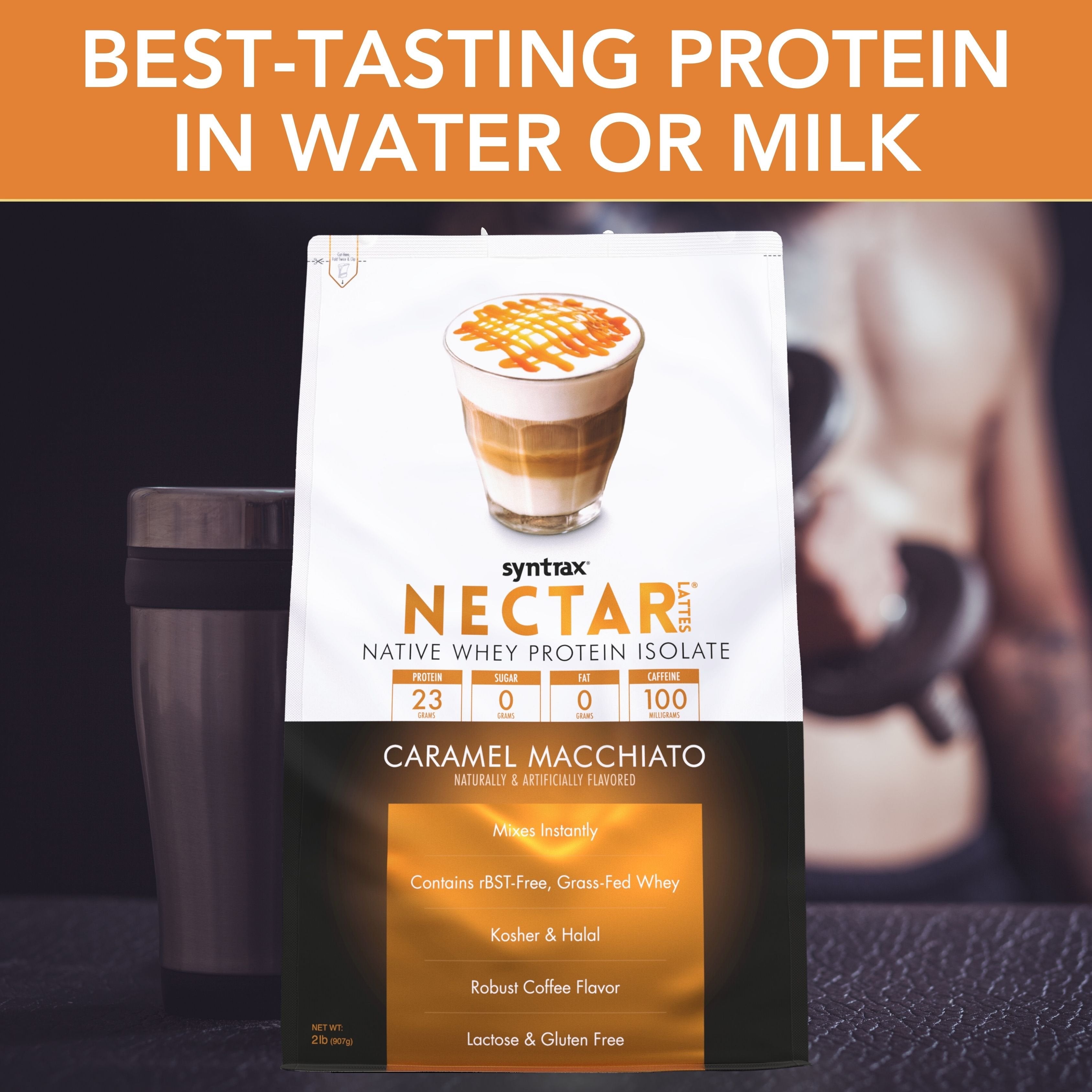 Caramel Macchiato Syntrax Nectar Native Whey Protein Isolate (2lb Bag) Natural Vanilla - Muscle Support - with Multi-Purpose Keychain