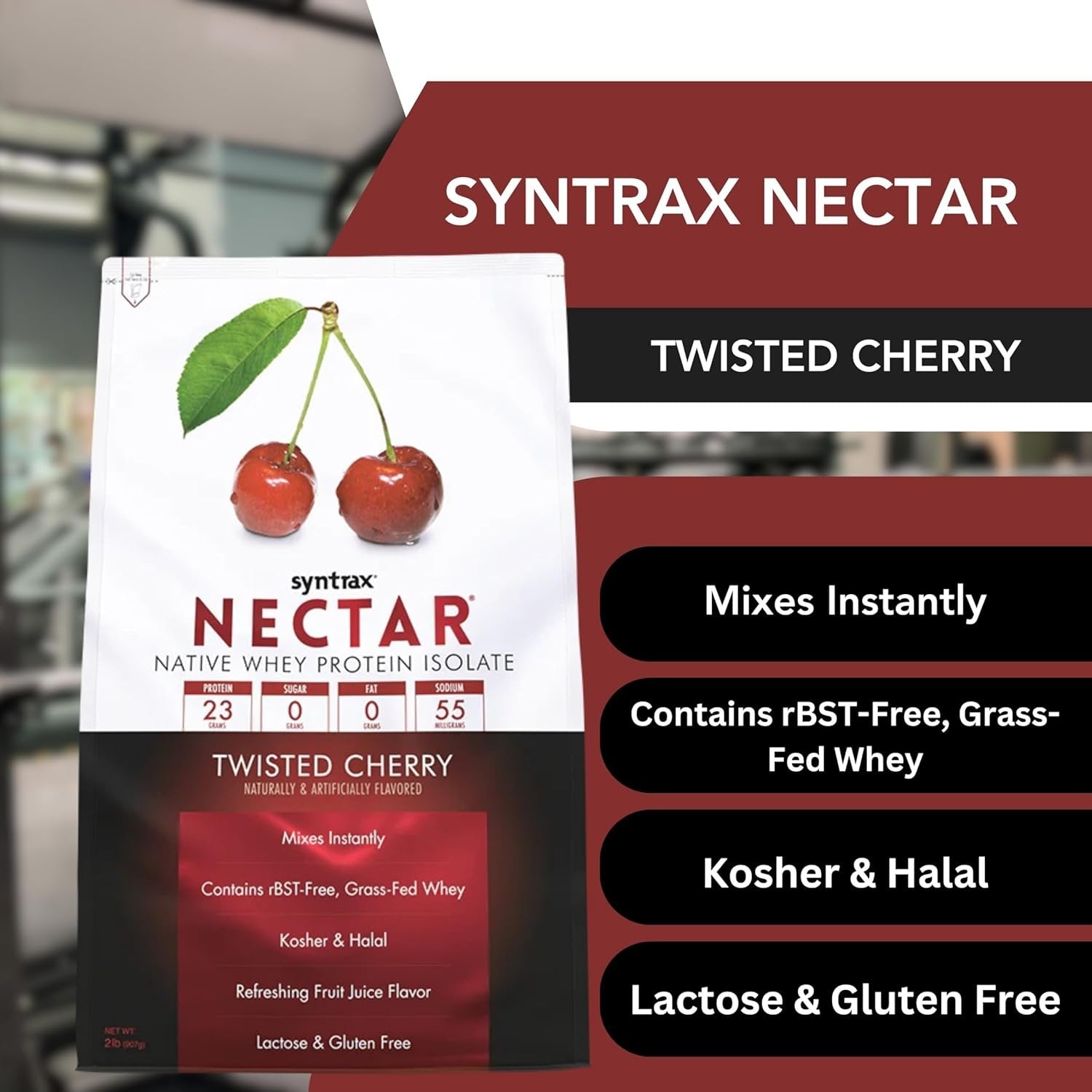 Syntrax Nectar Native Whey Protein Isolate (2lb Bag) - Muscle Support - with Multi-Purpose Keychain