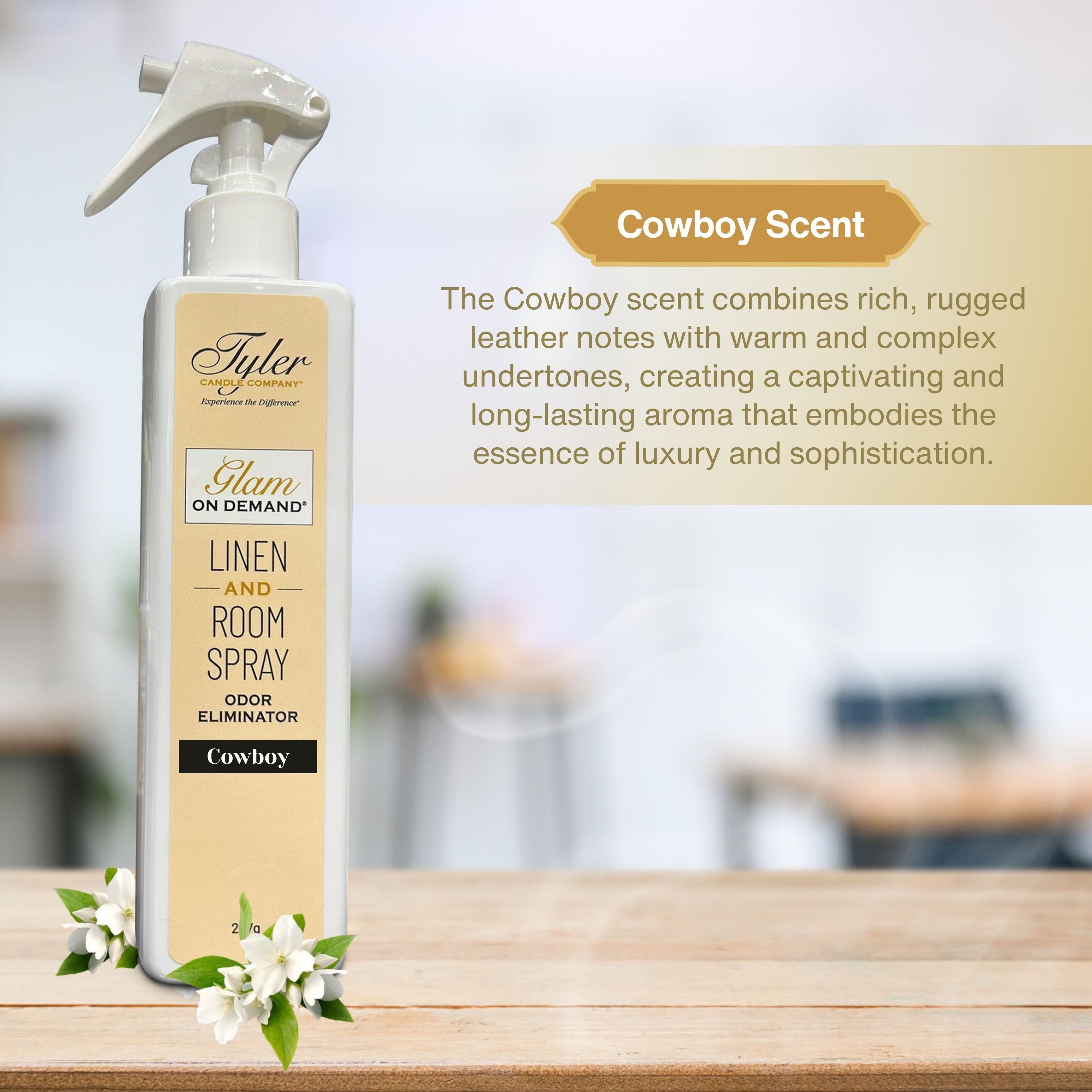 Tyler Candle Company Cowboy Glam On Demand - Linen and Room Spray - Oder Eliminator - Luxurious Fragrance - 8 oz (227g) - Pack of 1 with Keychain