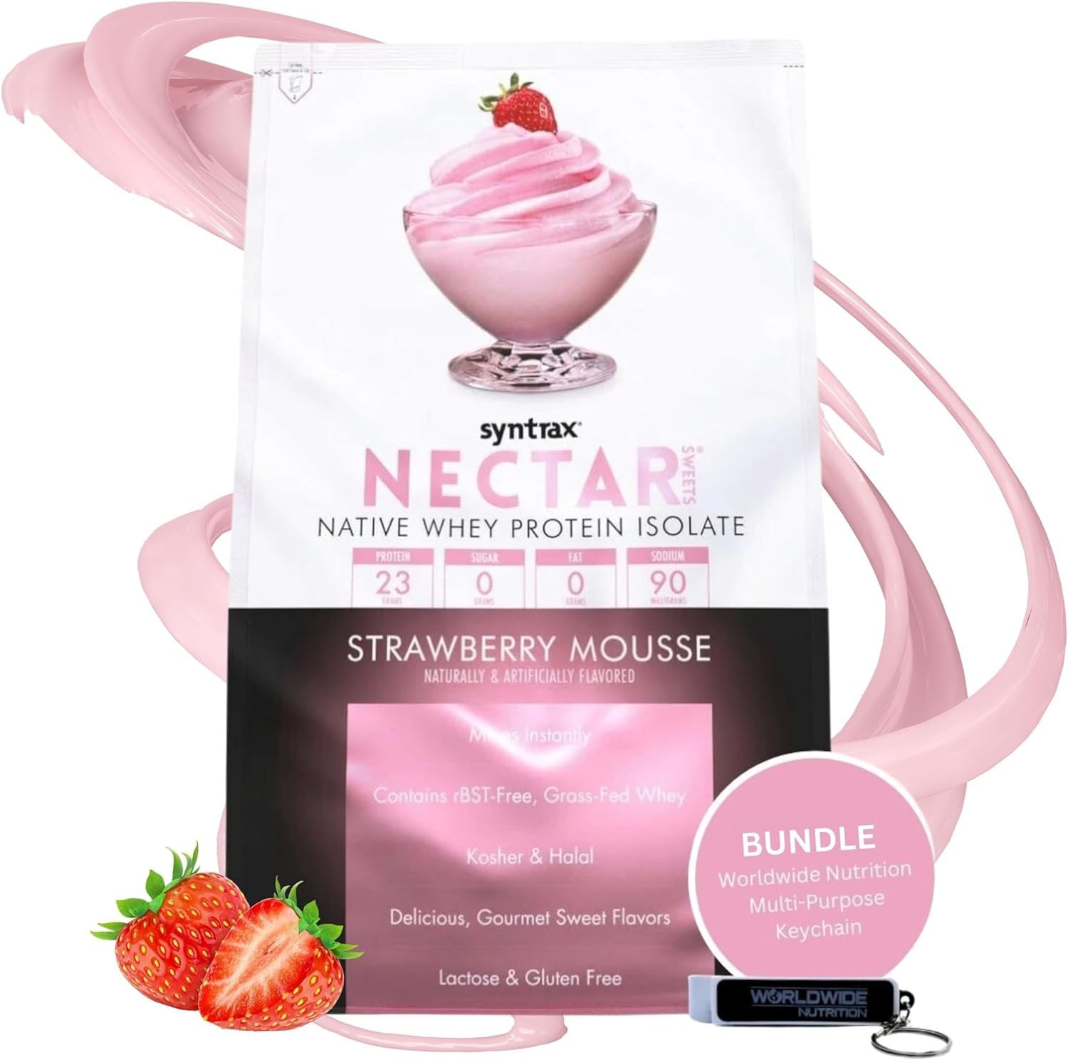 Syntrax Nectar Native Whey Protein Isolate (2lb Bag) - Muscle Support - with Multi-Purpose Keychain