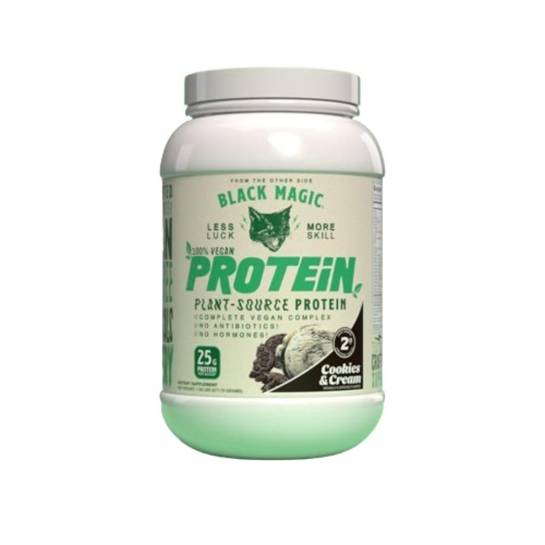 Black Magic Supply Vegan Plant-Source Protein Powder - Cookies and Cream - Whey, Egg, and Casein Complex with Enzymes & MCT - 2 lb