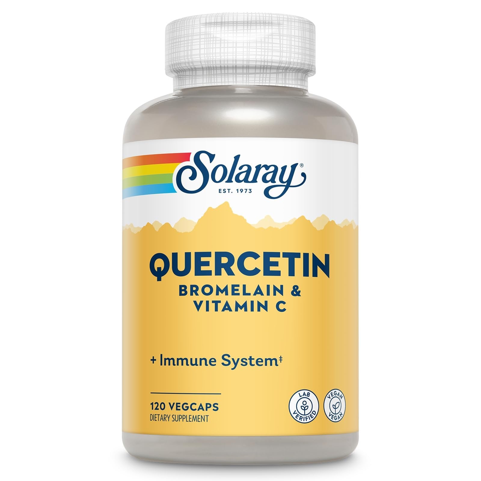 SOLARAY Quercetin with Bromelain and Vitamin C - Immune Support Supplement - Antioxidant and Heart Health Complex with Quercetin 500mg and 1235mg VIT C - Vegan, 60-Day Guarantee, 60 Serv, 120 VegCaps