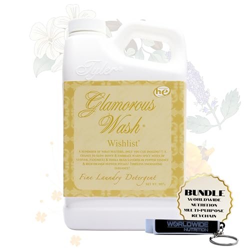 Tyler Candle Company Glamorous Wash Wishlist Scent Fine Laundry Liquid Detergent - Hand and Machine-Washable - 907g (32 fl oz) - Pack of 1 with Multi-Purpose Keychain