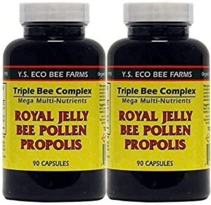 YS Organics Triple Bee Complex, Royal Jelly, Bee Pollen, Propolis -90 Caps -2 Pack