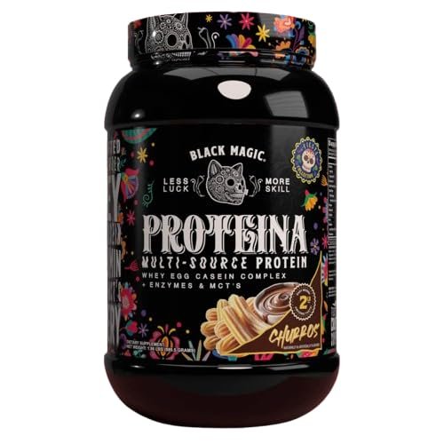 Black Magic Supply Multi-Source Protein Powder - Whey, Egg Albumin Enzymes, Micellar Casein & MCTs - Churros Flavor - 2 LB