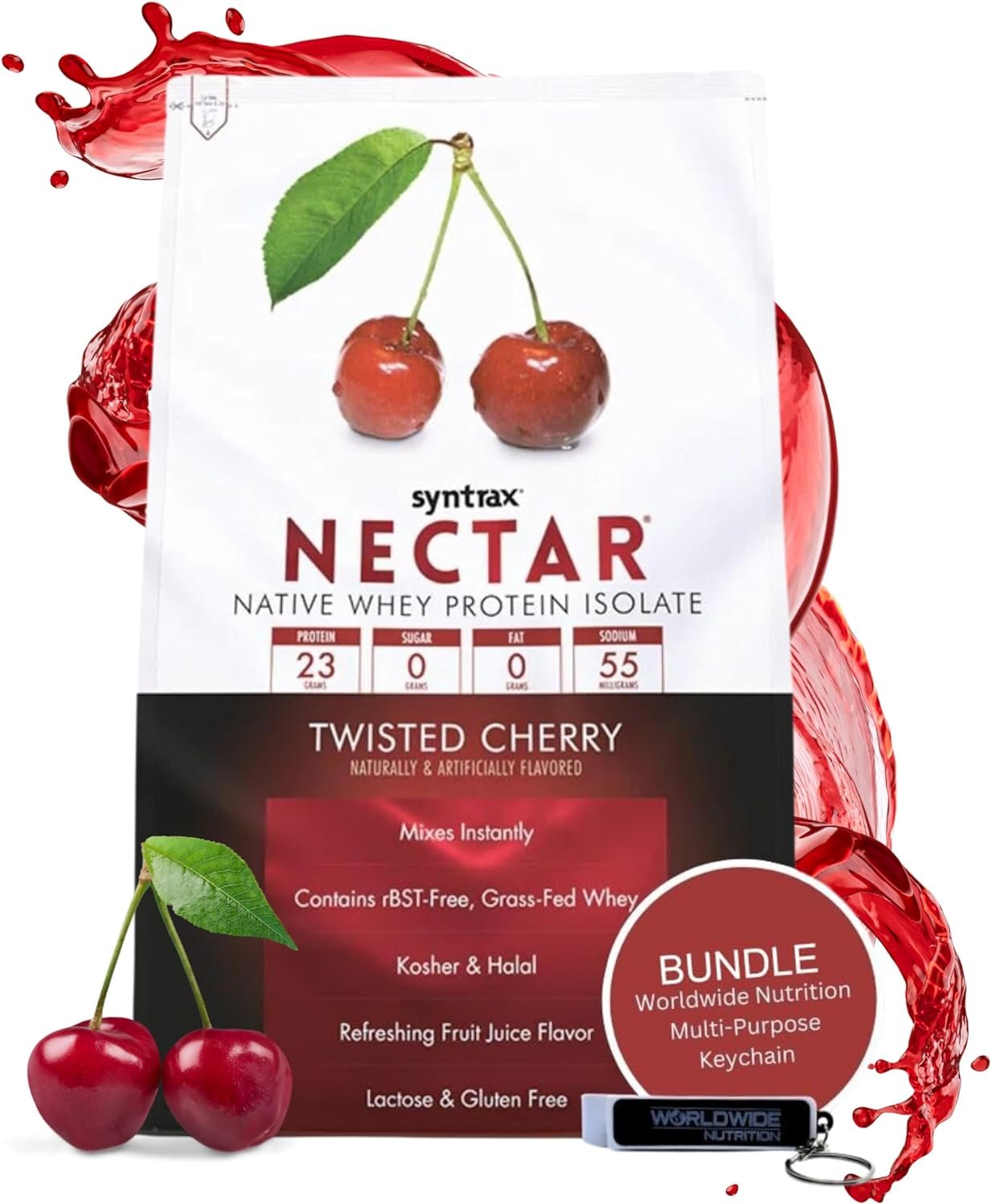 Syntrax Nectar Native Whey Protein Isolate (2lb Bag) - Muscle Support - with Multi-Purpose Keychain