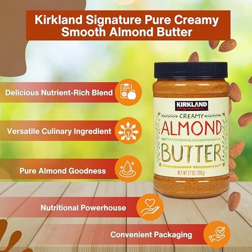 Kirkland Signature Creamy Pure Roasted Almond Butter, 27 oz (765g) - Pack of 1 with Multi-Purpose Keychain