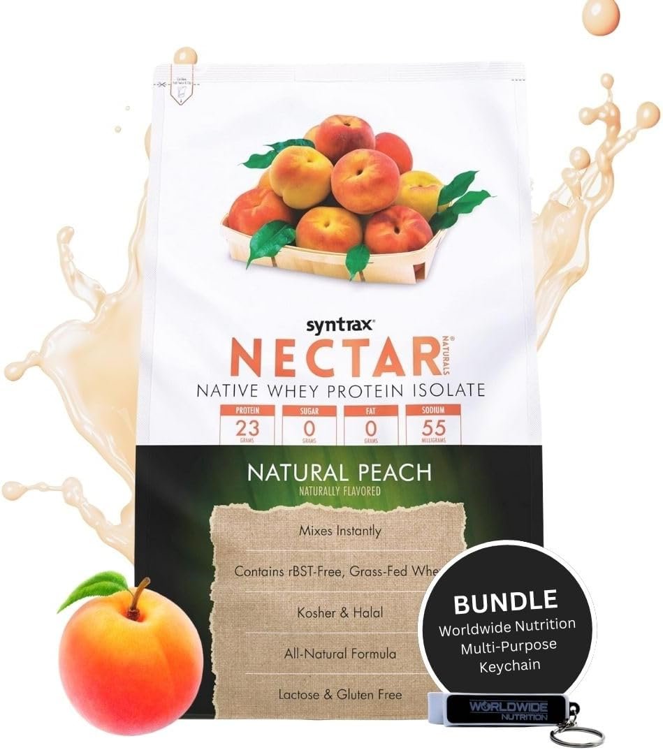 Syntrax Nectar Native Whey Protein Isolate (2lb Bag) - Muscle Support - with Multi-Purpose Keychain