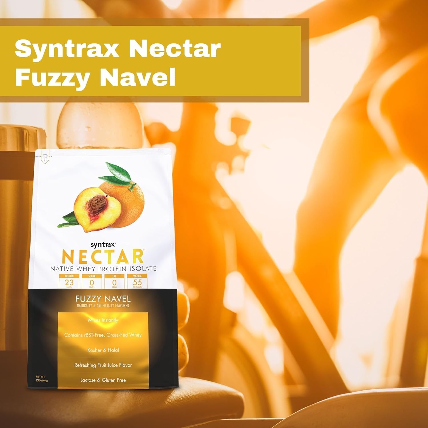 Syntrax Bundle: Nectar Whey Isolate Protein Powder - Fuzzy Navel Flavor - Gluten and Lactose-Free - 2 Pounds Nectar Protein Powder Blend and Worldwide Nutrition Keychain