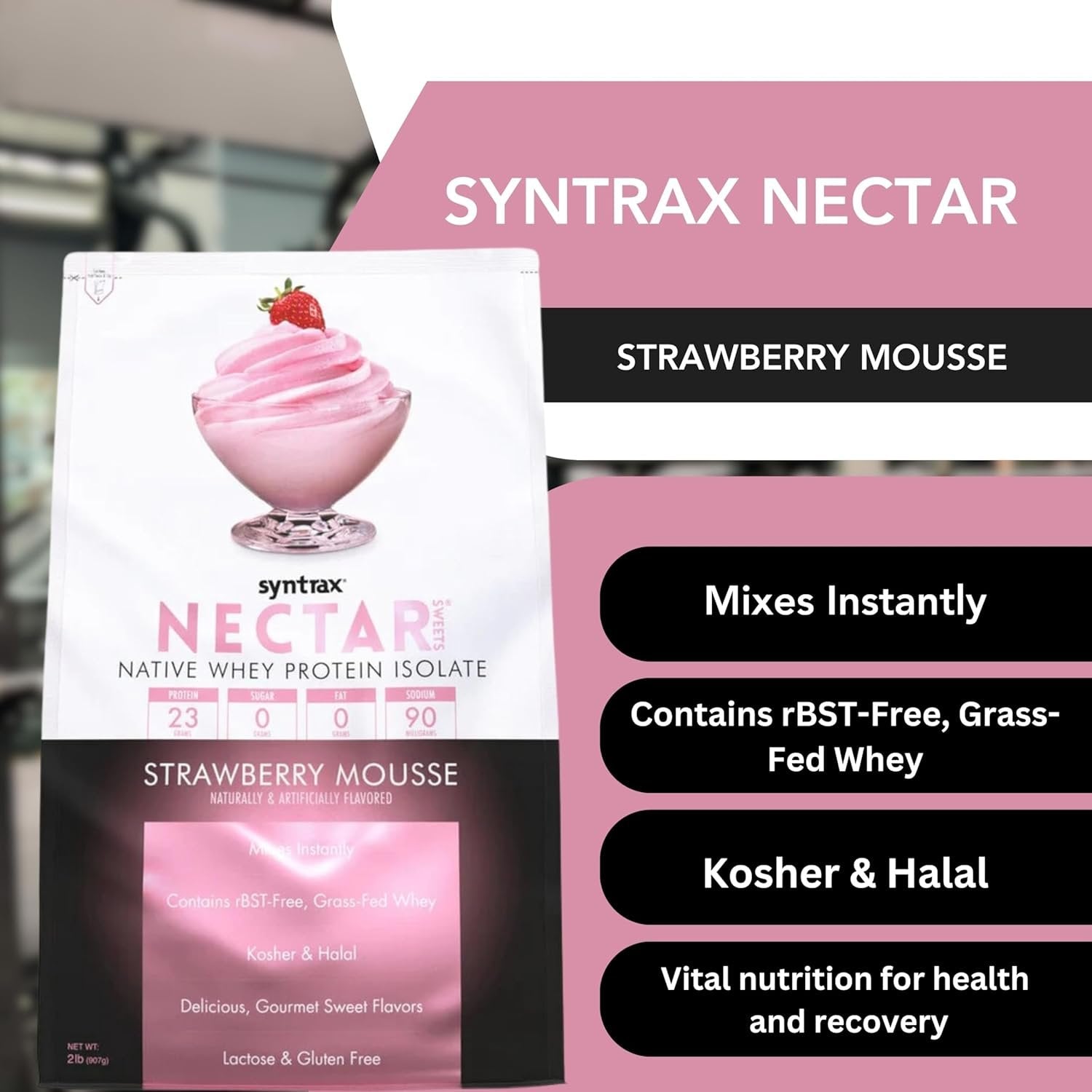 Syntrax Nectar Native Whey Protein Isolate (2lb Bag) - Muscle Support - with Multi-Purpose Keychain