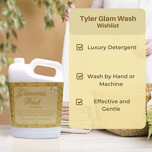 Tyler Candle Company Glamorous Wash Wishlist Scent Fine Laundry Liquid Detergent - Hand and Machine Washable - 3.78L (1Gallon) - Pack of 1 with Multi-Purpose Keychain