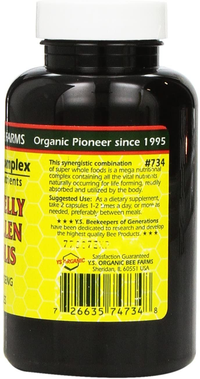 YS Organics  Bee Farms, Royal Jelly Bee Pollen Propolis plus Korean Ginseng, 90 Capsules (2Pack)