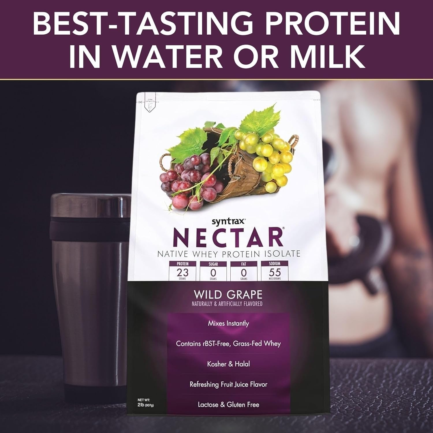 Syntrax Nectar Native Whey Protein Isolate (2lb Bag) - Muscle Support - with Multi-Purpose Keychain