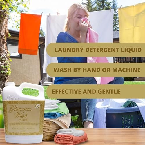 Tyler Candle Company Glamorous Wash Wishlist Scent Fine Laundry Liquid Detergent - Hand and Machine Washable - 3.78L (1Gallon) - Pack of 1 with Multi-Purpose Keychain