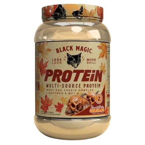 Black Magic Supply Multi-Source Protein Powder - Whey, Egg Albumin Enzymes, Micellar Casein & MCTs - Pumpkin Spice Caramel Flavor - 2 LB