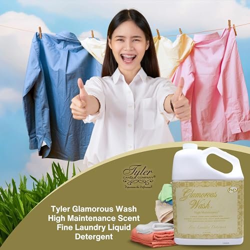 Tyler Candle Company Glamorous Wash High Maintenance Scent Fine Laundry Liquid Detergent - Phosphate-Free - Hand and Machine Washable - 1 Container of 1 Gal (3.78 L) with Multi-Purpose Keychain