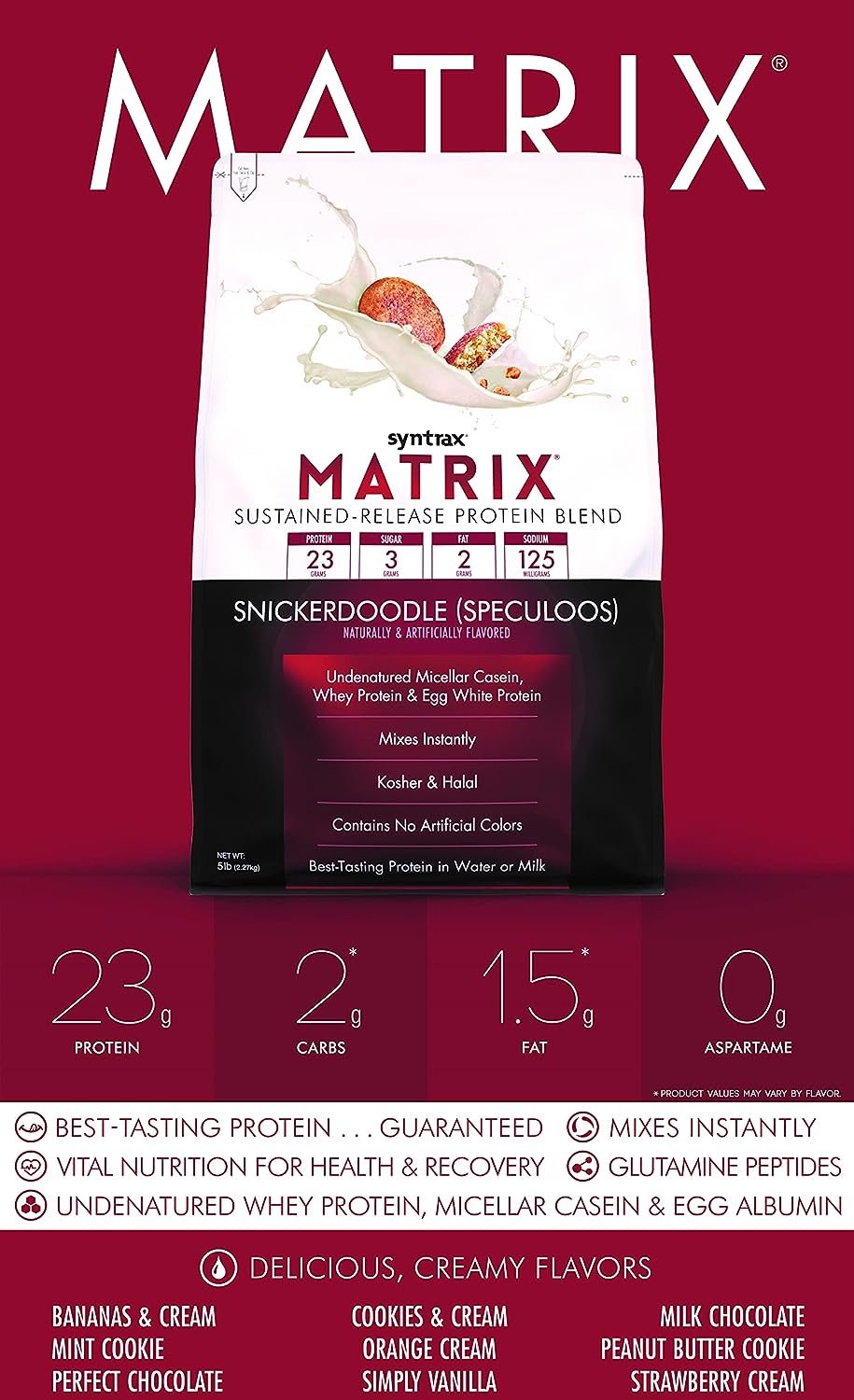 Syntrax Matrix Sustained-Release Protein Powder Blend - Muscle Support - Kosher & Halal - - 5 lb