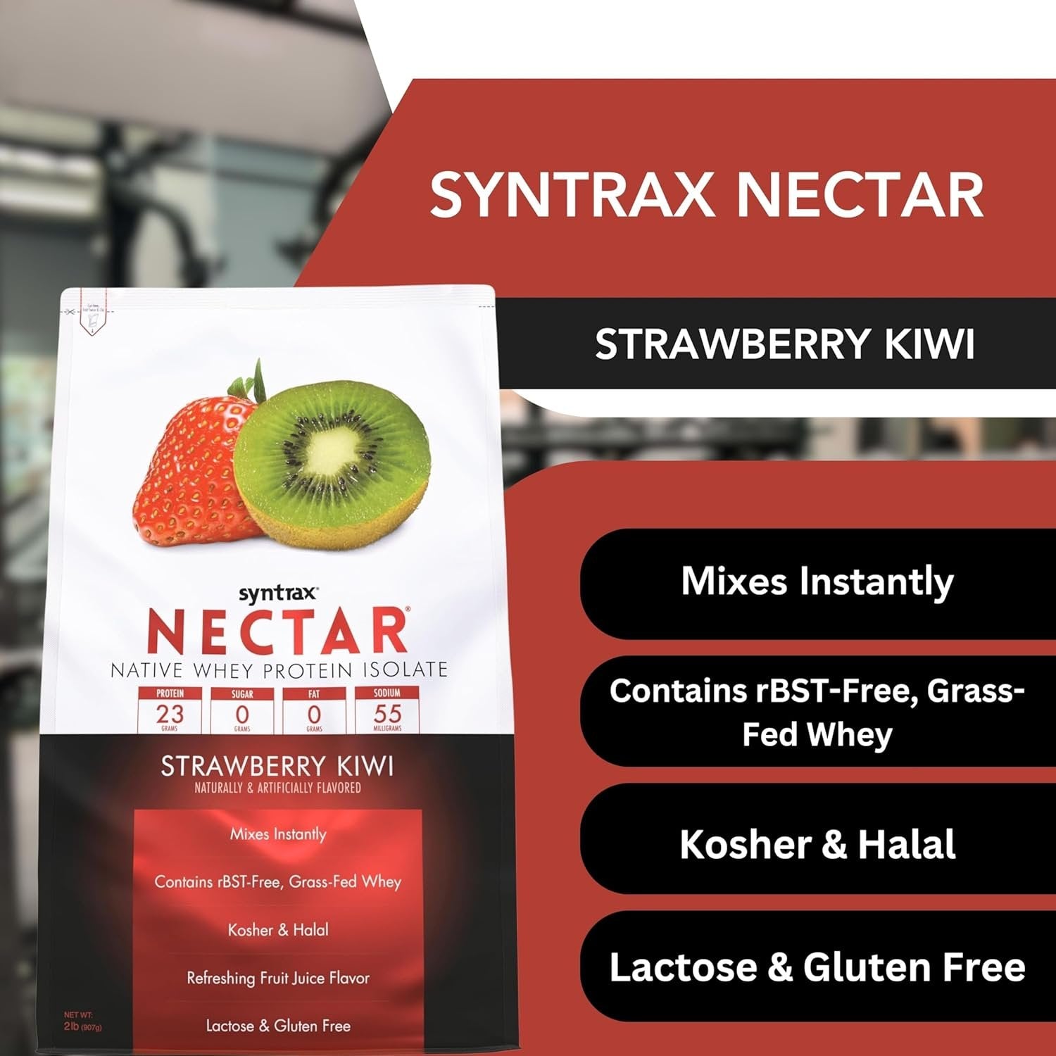 Syntrax Nectar Native Whey Protein Isolate (2lb Bag) - Muscle Support - with Multi-Purpose Keychain