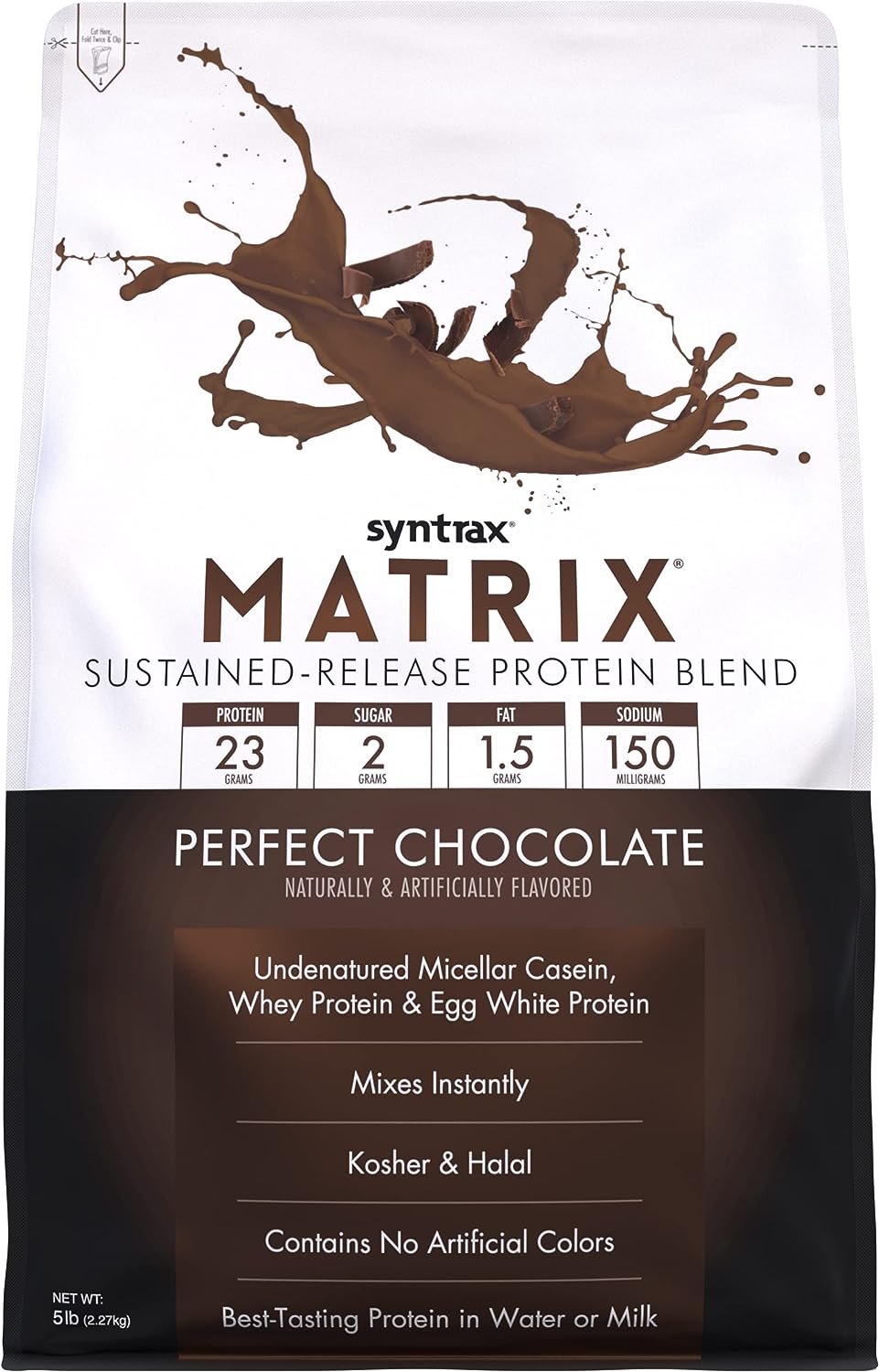 Syntrax Matrix - Sustained - Release Protein Blend Powder - Undenatured Micellar Casein, Whey Protein & Egg White Protein, Kosher & Halal - Perfect Chocolate - 5.0 lbs